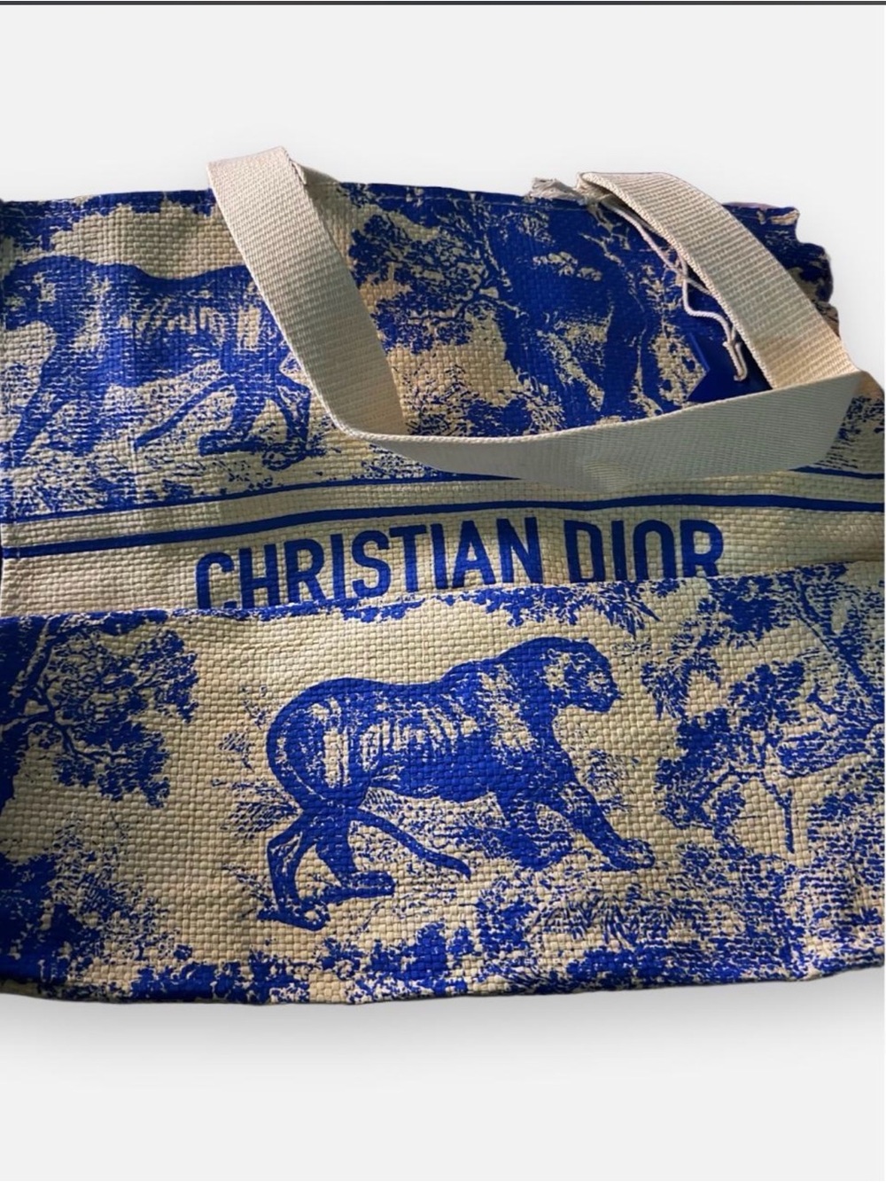 Christian Dior Blue and Cream Tote Bag with Toile Motif